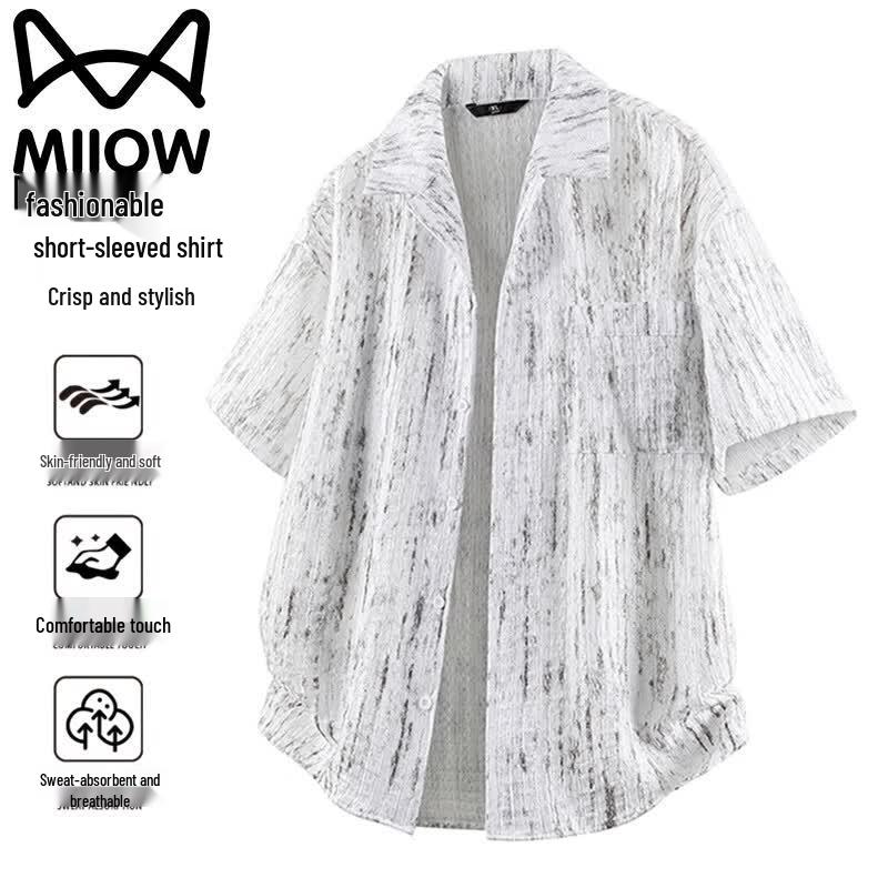 MiiOW Men s Summer Loose Short Sleeve Shirt 3XL
