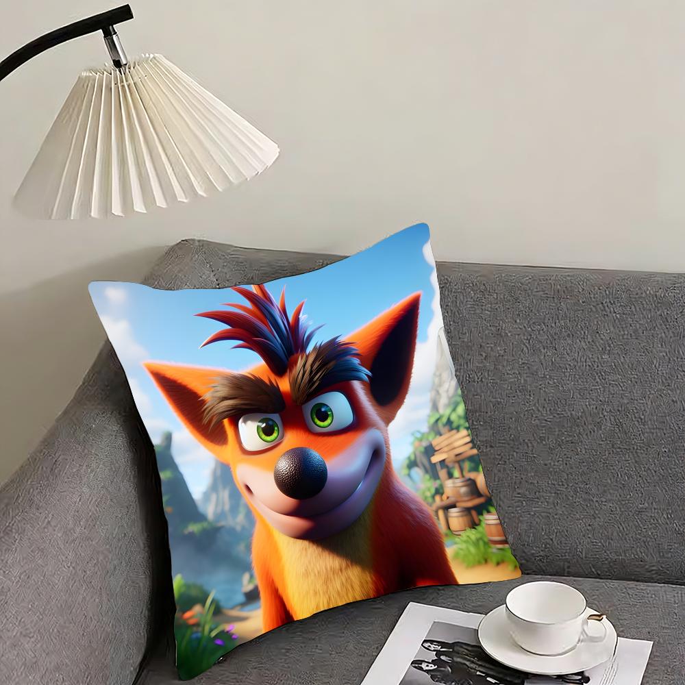 Game Cartoon Crashs B-Bandicoot Cushion Cover Reversible Plush Pillow Cover – For car, sofa, bedroom, perfect as a gift.