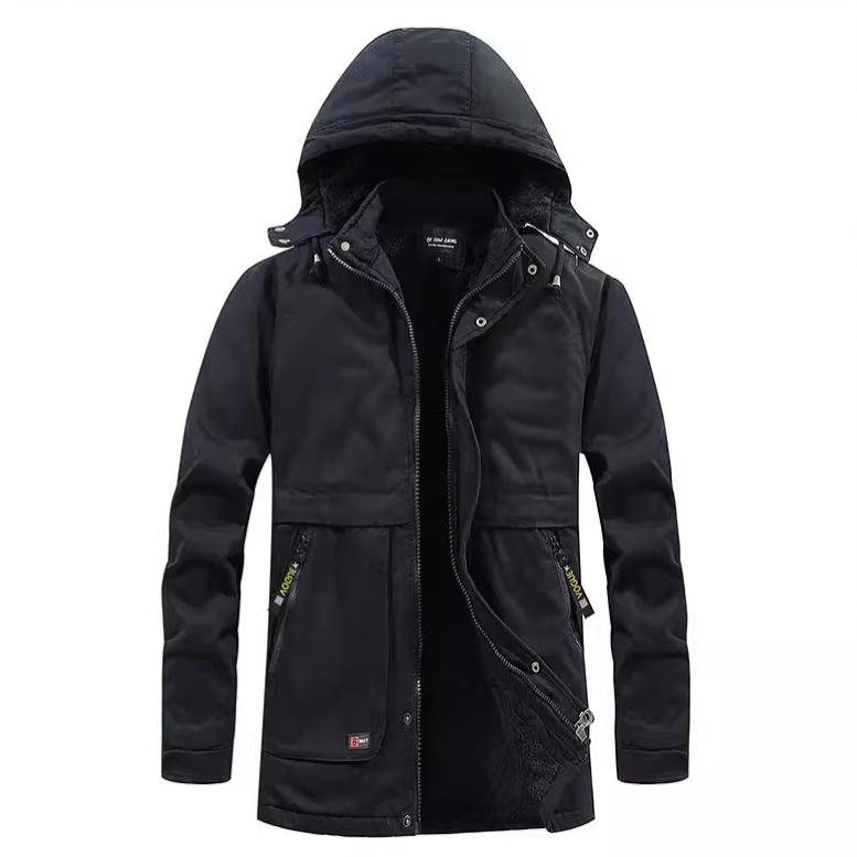 

Velvet Windbreaker Jacket Mid-length Men s Middle-aged Coat Thickened Washed Cotton Work Jacket Men 4XL