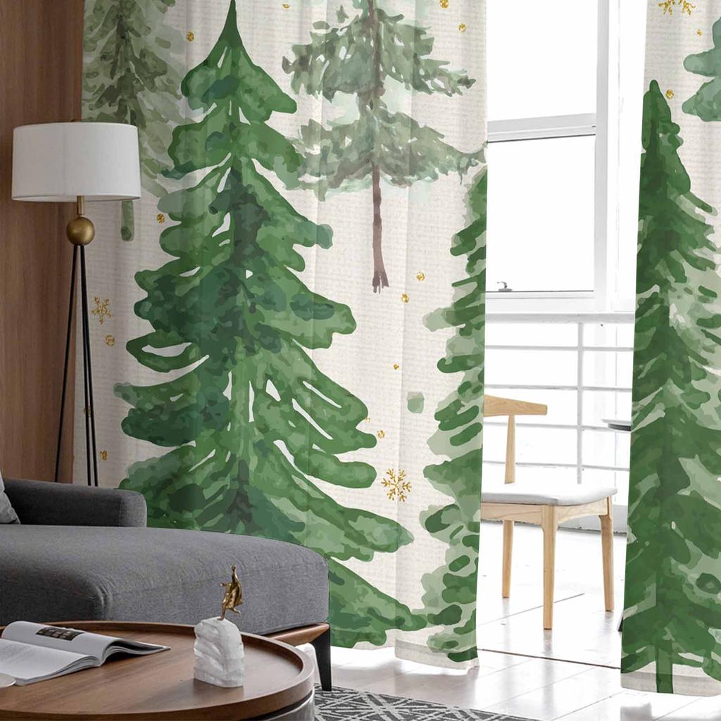 Christmas Green Christmas Tree Curtains For Living Room Bedroom Home Decoration Window Voile Tulle Curtain Drapes
