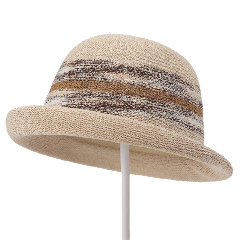 French Milliner Spring And Summer Sunshade Sunscreen Elegant Curled Top Hat Showing Small Face Knitted Breathable Warped Edge Basin Hat