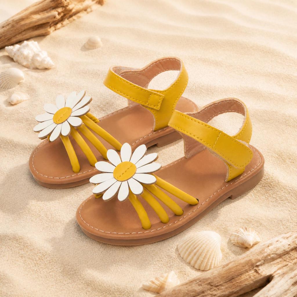 Girls' 2026 Summer Open Toe Flat Sandals with Back Strap – Versatile Beach Princess Shoes