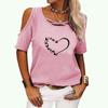 Women Casual Round Neck T-shirt Summer&fall Heart Shape Printed Short Sleeve Top Female Fashion Off Shoulder Tee Shirt