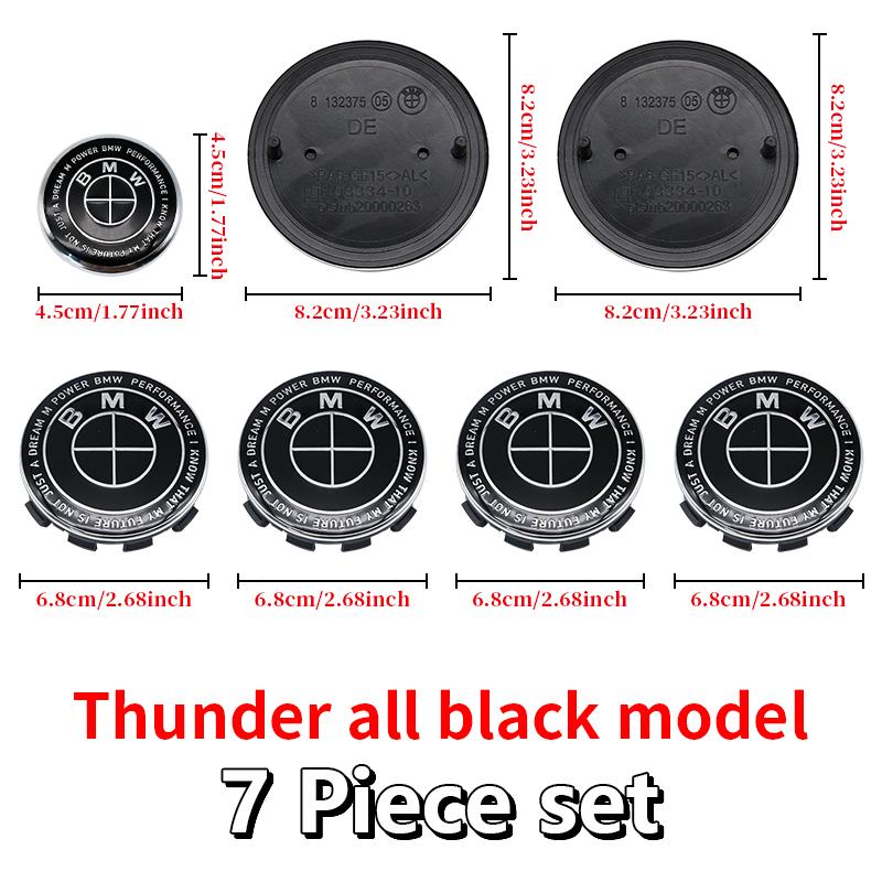 Black 82mm Front Hood Emblem 74mm Rear Badge For BMW 68mm 56mm Wheel Hub Cap 45mm Steering Wheel ABS Auto Tuning Accessories