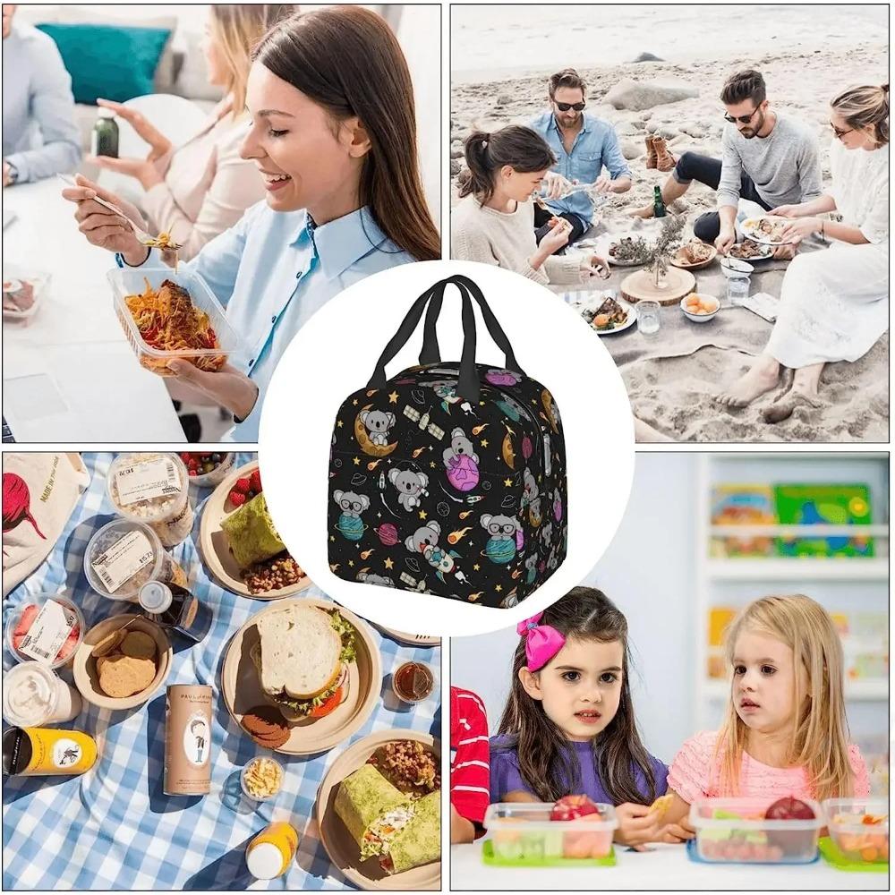 Cute Space Koalas Lunch Bag Portable Insulated Lunch Box for Women Kids Cooler Tote Bag with Front Pocket for Work Picnic Trave