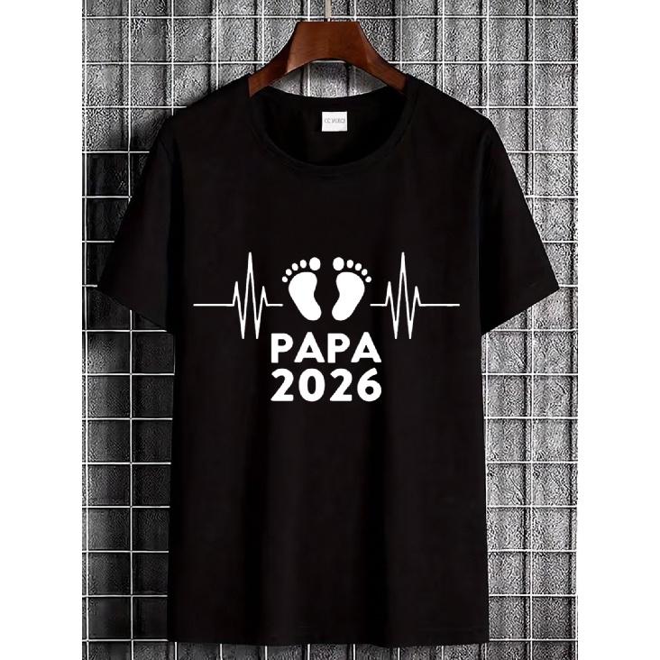 Black T Shirt Papa 2026 Baby Footprints Heartbeat Design Father to Be Pregnancy Announcement Gift for Expecting Dad S чёрный
