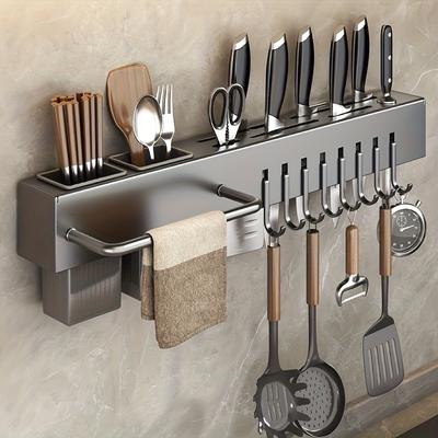 Messerhalter aus Edelstahl, platzsparender Wand-Organizer für Küchenutensilien, Essstäbchen, Messer, multifunktionales Aufbewahrungsregal für Kochutensilien