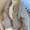 Corduroy Korean Version of Round Neck Floral Cotton Jacket Women's Autumn and Winter Loose and Versatile Warm Long-sleeved Cotton-padded Jacket