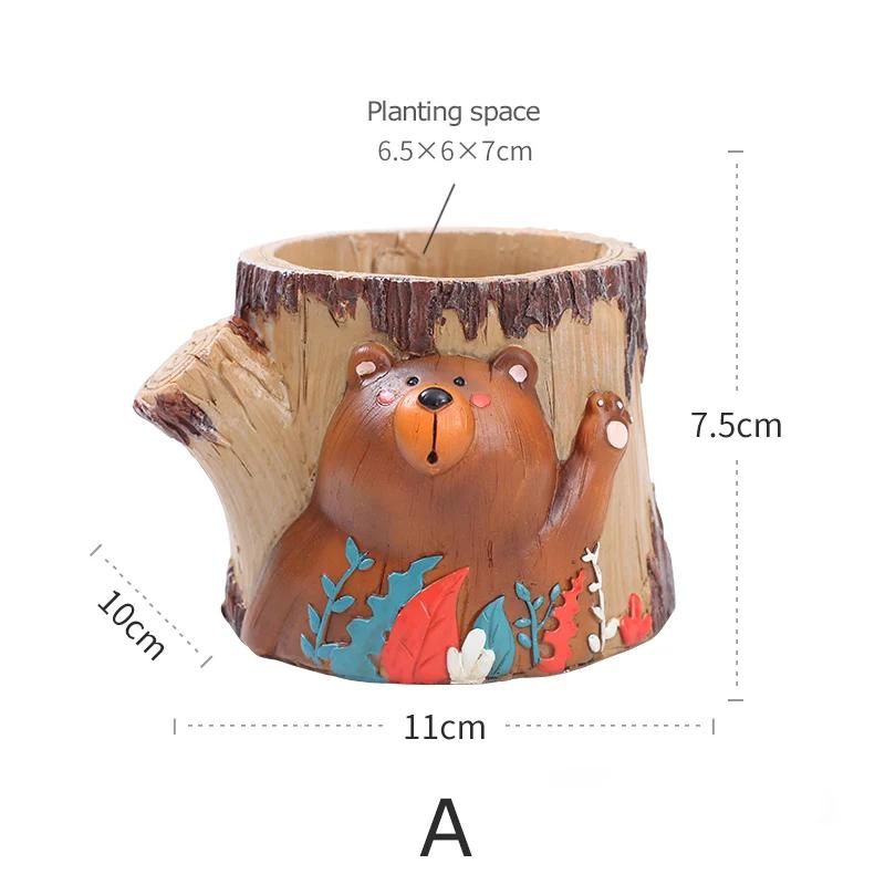 

Unique Bear & Tree House Theme Resin Planters, Decorative Flower Pots with drainage hole, Ideal for Mini Cacti & Succulents
