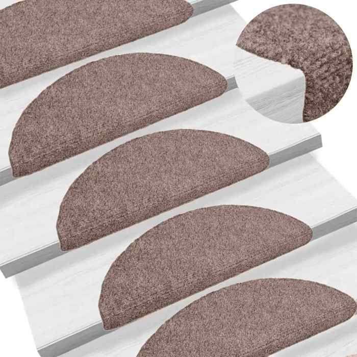 VidaXL Tapis d'escalier auto-adhésifs 30 pièces 65 x 21 x 4 cm Marron clair Demi-rond Grand 3365655