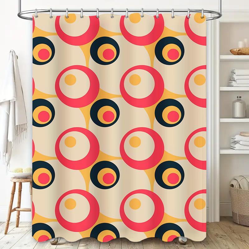 Modern Bathroom Decor: Retro Orange Black Circle Shower Curtain With Rings For Home Use Stylish Bath Accessories In A Pack