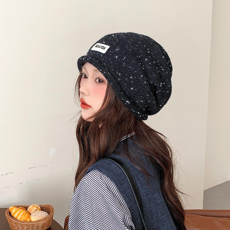 

Rolled edge Baotou Hat Large Head Circumference Small Face Shaping Hat Autumn and Winter Warm Knitted Hat for Women One Size