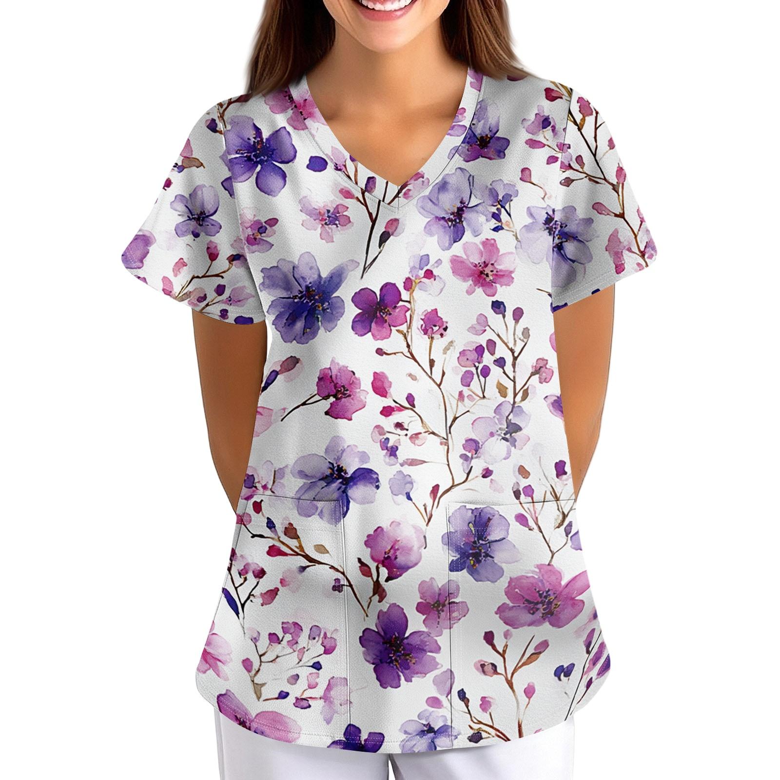 

Loose Fit V Neck Short Sleeve Medical Scrub Top with Pockets for Healthcare Professionals Nurse Uniform Workwear XXXXXL