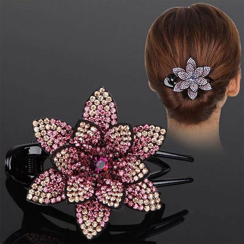 1PC Neue Blume Strass Schwalbenschwanz Clip Große Elegante Runde Haar Blume Haar Clip