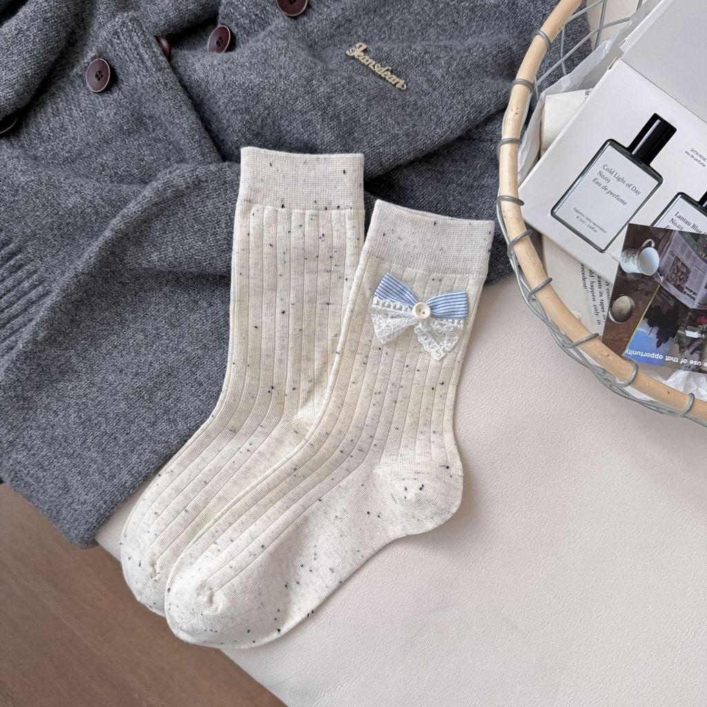 Podzimní/Zimní Trendy Všestranné Dámské Ponožky Střední Délky s Látkovou Etiketou