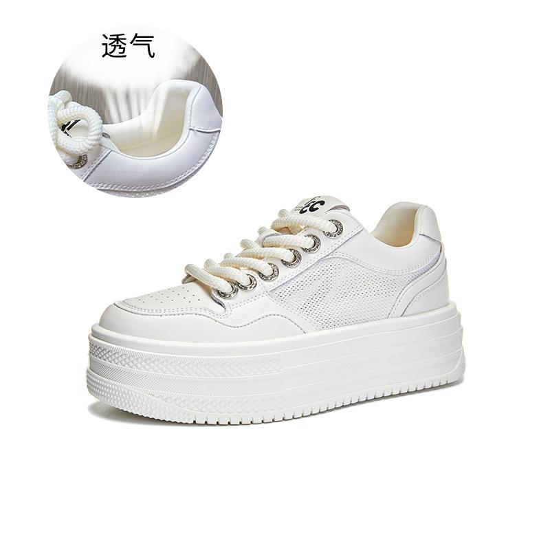 2025 summer new leather little white shoes women's mesh breathable platform shoes casual versatile height-increasing shoes sports women's shoes