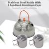 Camp Tea Kettle Stainless Steel Camping Kettle with 2*300ml Cups Anodized Aluminum for Outdoor
