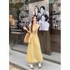 Pure and Gentle Yellow Dress for Women, Summer Round Neck, Waist and Thin Back