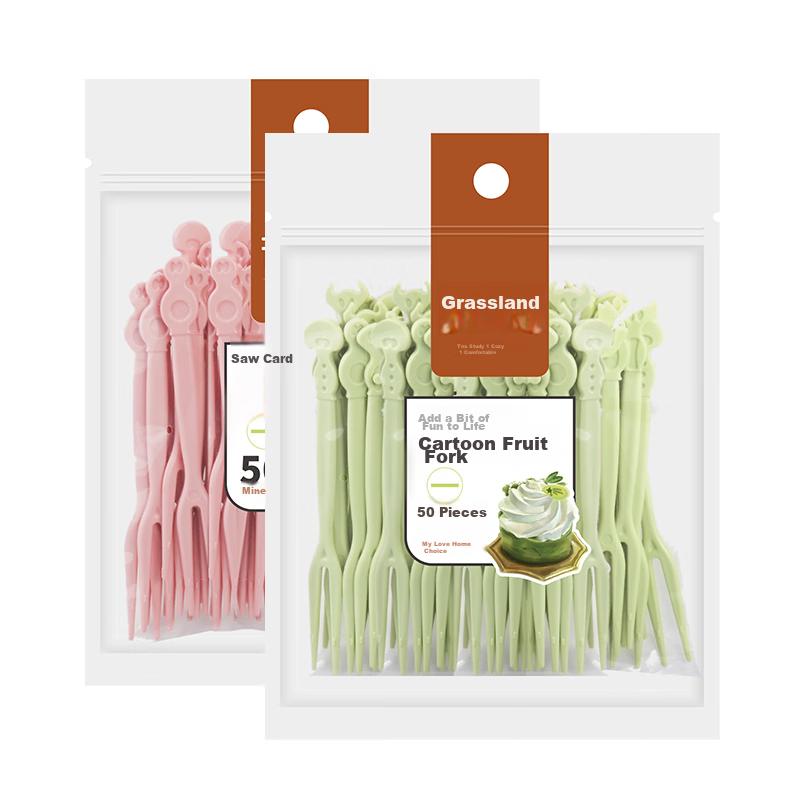 Fangcaodi Cartoon Fruit Forks, 100 Pieces, Thickened Fruit Picks for Cake, Mid-Autumn Festival Mooncake Dessert Forks, Sweet Dish Picks, 9.5cm