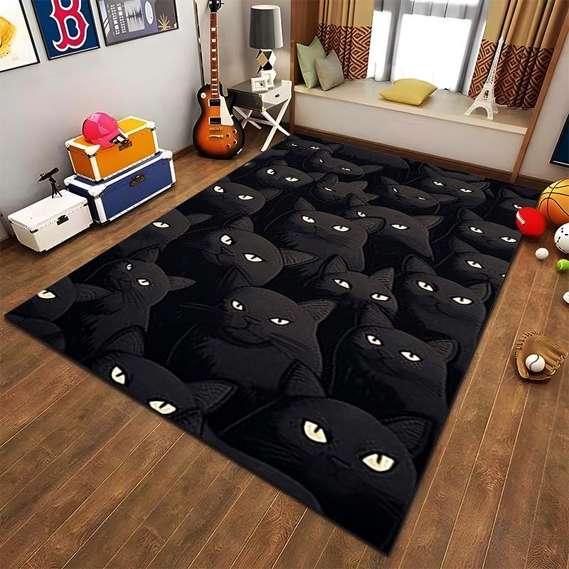 Black Cat Pattern Carpet with Mysterious Eyes for Home Decor Suitable for use as an anti-slip for living room bedroom sofas