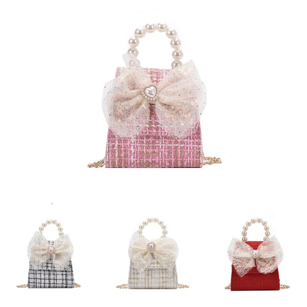 Stylish Children's Spring Lace Bow Handbag With Pearl Detailing For Girls And Boys
