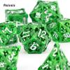 7 szt. Zielone Metalowe Kostki Latającego Smoka Puste Metalowe Wielościenne Kostki Zestaw Odpowiedni do Gry Fabularnej RPG Gry Planszowej Gry Karcianej