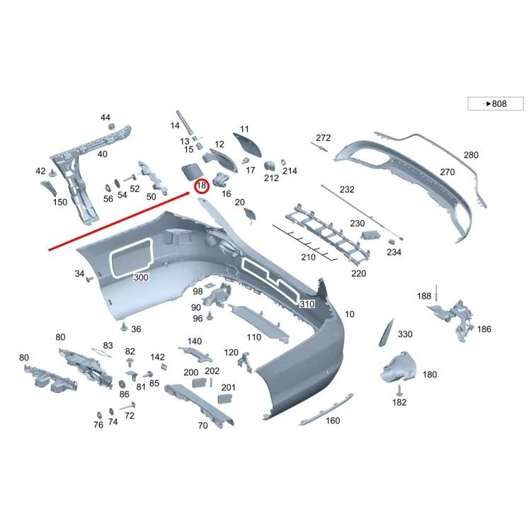 Rear Bumper Hinge Rod Cover for Mercedes-Benz W205 (2016-2018) - Part No. 2058850222 RAMBO