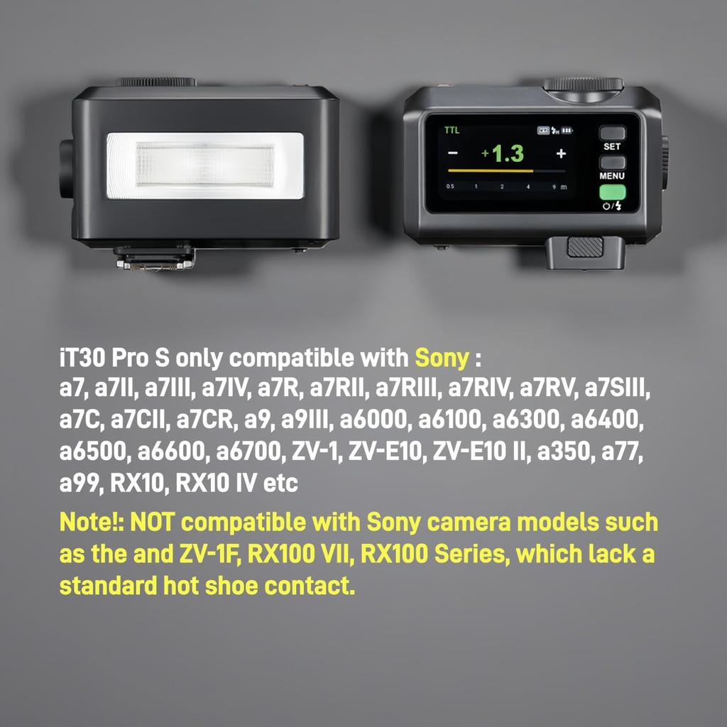 Godox iT30Pro S Kamera-Blitz Touch Power Recovery Leichtes Design mit Ladefunktion Kompakt und 560 Volle Blitze Lichtsteuerung Diffusor für Sony