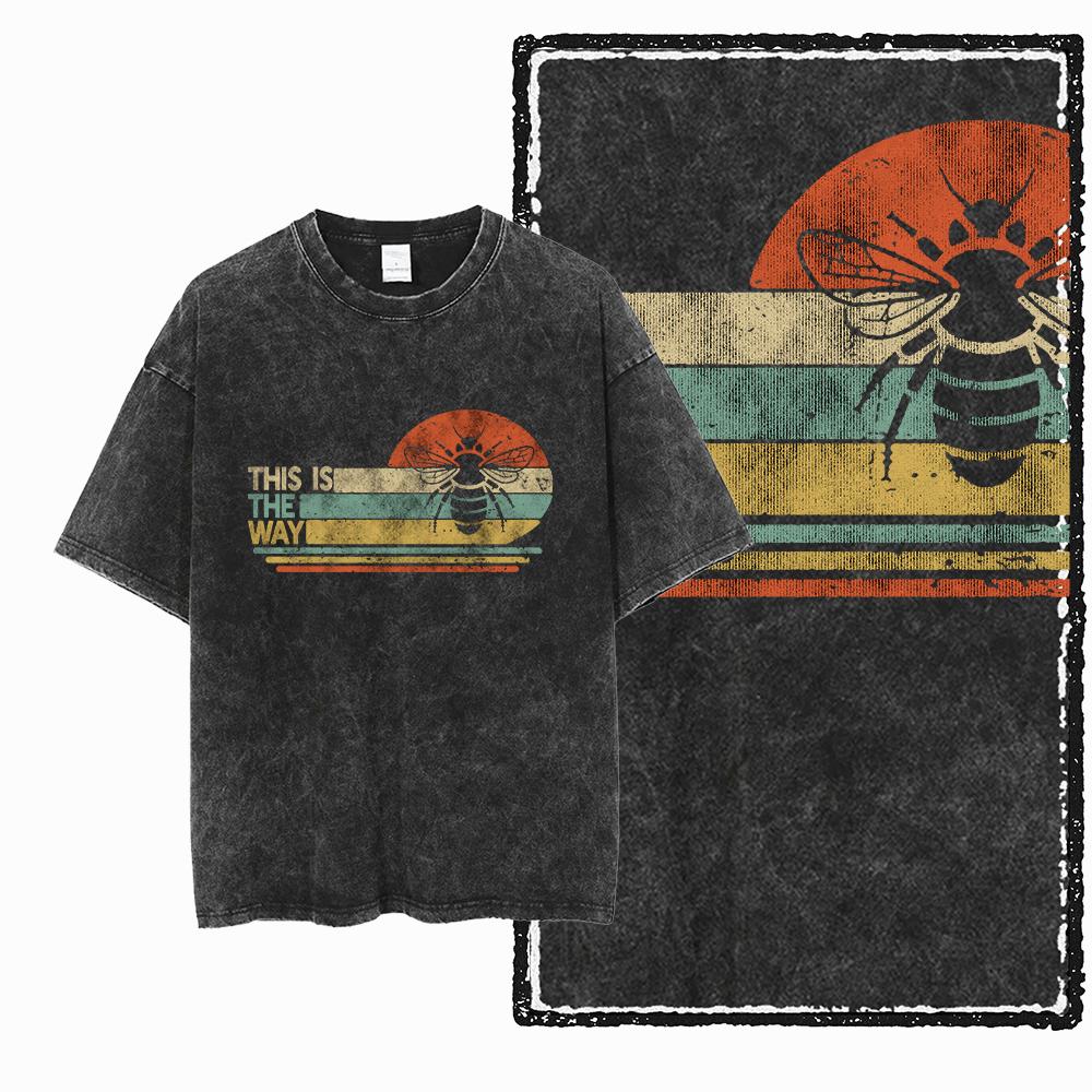 DE BEES Printed Acid Washed Cotton Exclusive Graphic Unisex T Shirt Cool Vintage Streetwear Men Tshirts Big Size Tee for men