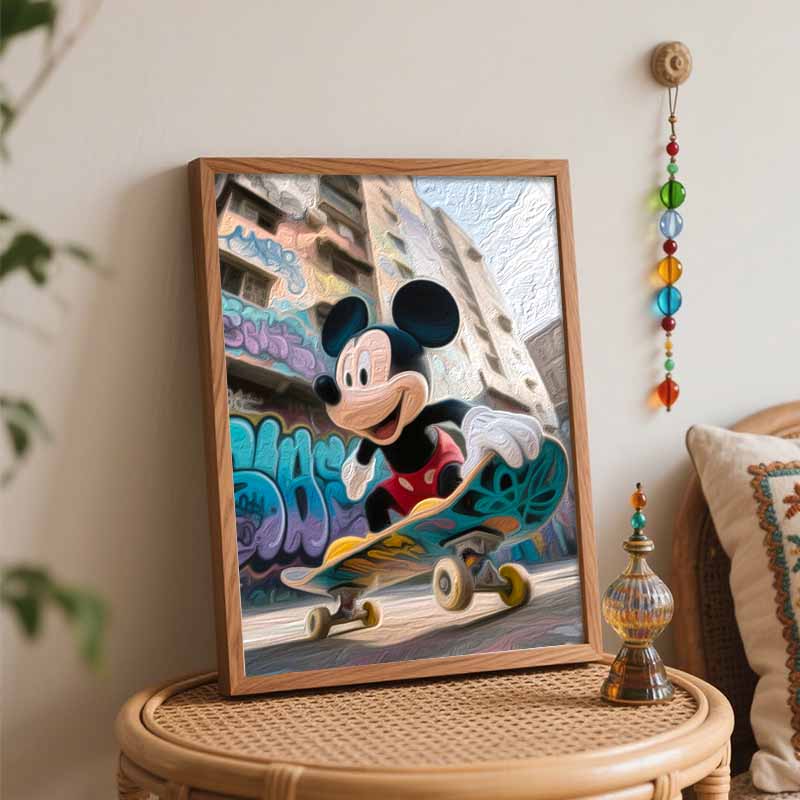 Disney Mickey Mouse skateboard graffiti art oil painting digital painting art kit handmade diy gifts home decorations