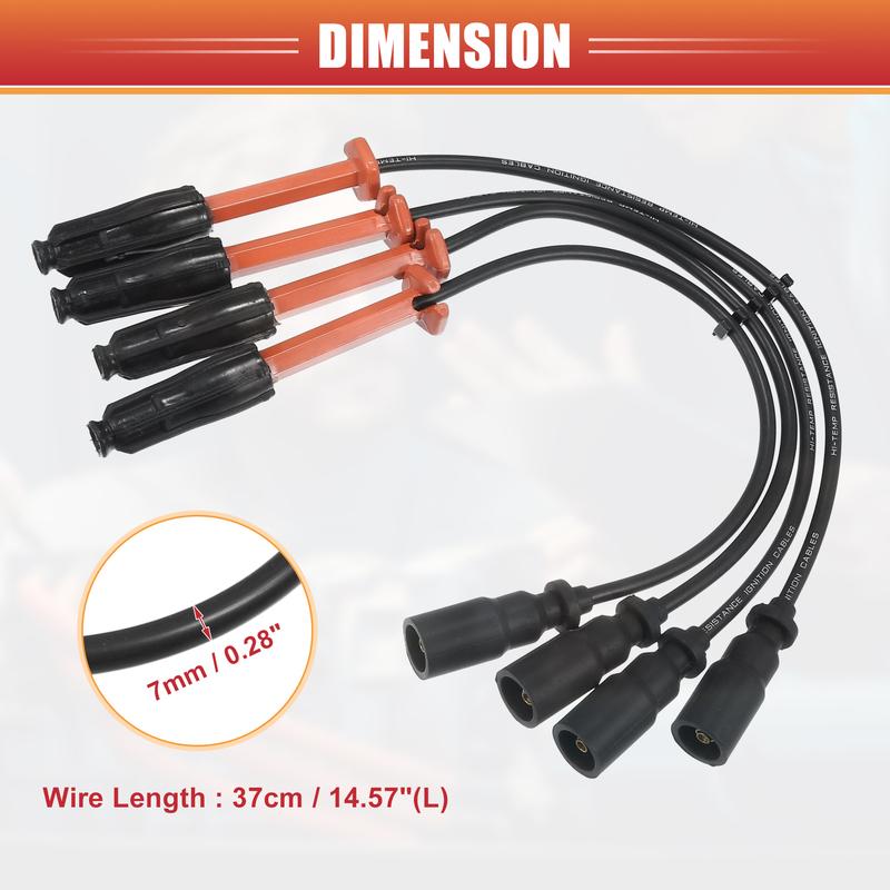 UXCELL 4pcs Car Spark Plug Coil Wires Ignition Coil Harness Cable 7mm Fit for Mercedes-Benz C220 W202 L4 2.2L 1994-1996