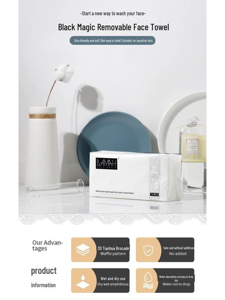 DAMAH Black Magic Baumwoll-Gesichtstücher - 72 Einweg-Reinigungstücher für Schönheitssalons
