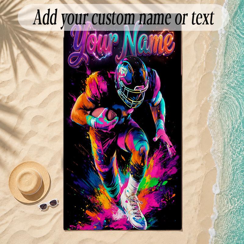 Soccer Theme Soft Beach Towel Personalized Custom Name Text Towel Portable for Beach Pool Travel
