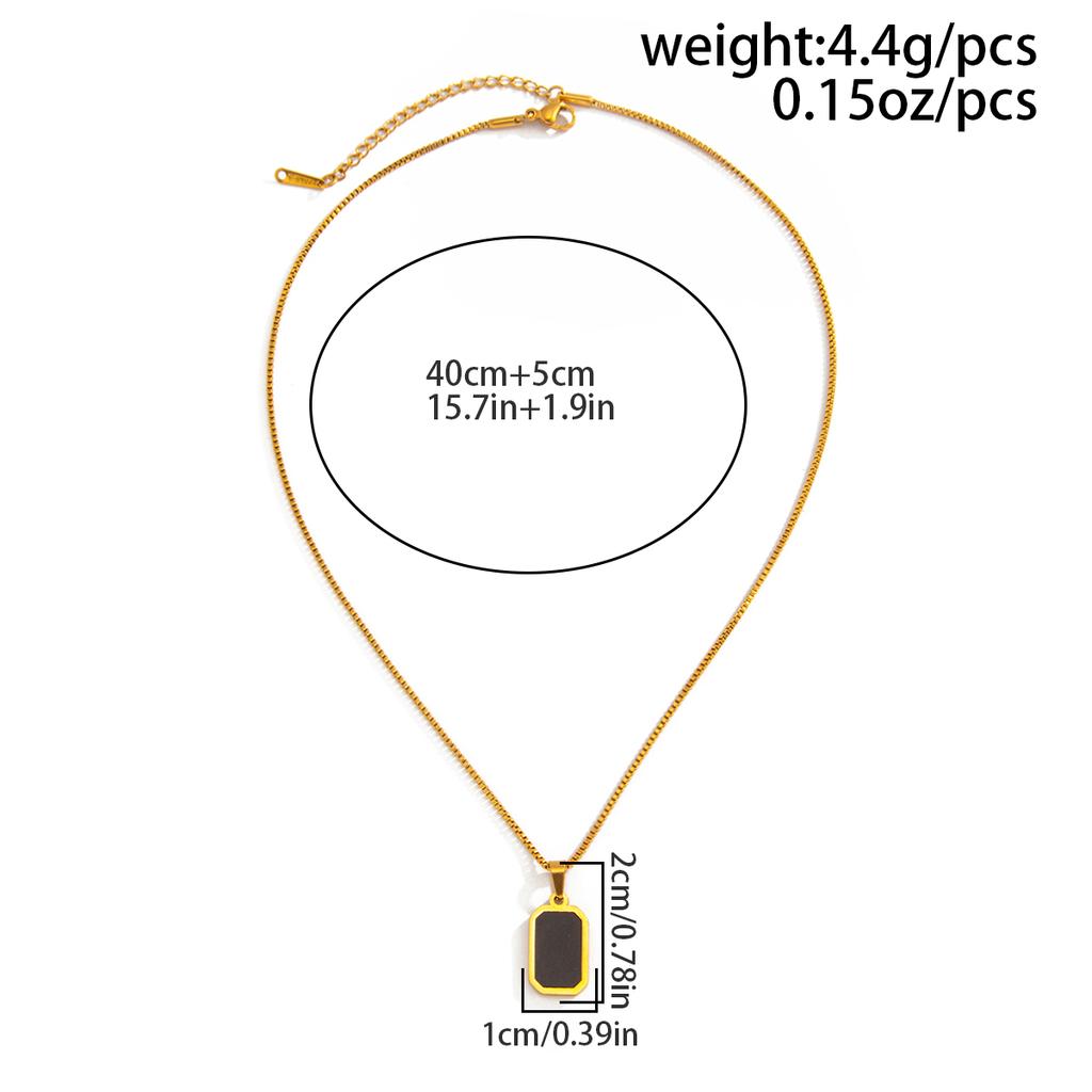 KunJoe 2026 Minimalist Stainless Steel Square Pendant Necklace Men 18K Gold Plated Clavicle Chain Waterproof Non Fading Jewelry