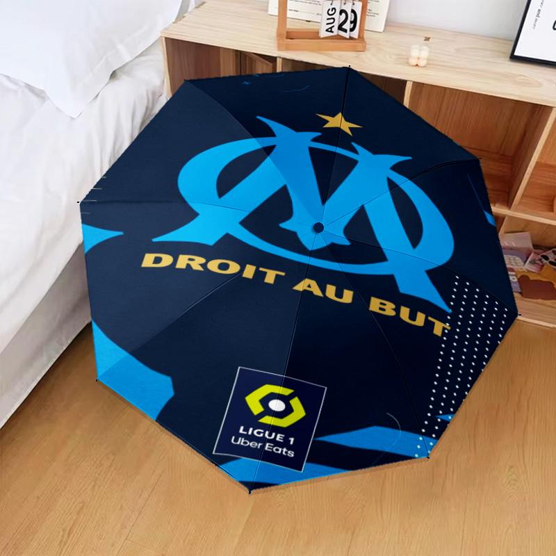 1PC Olympique Football Crest Printed Umbrella Folding umbrella, automatic umbrella 8-Frame for Travel, camping Fan gifts Christmas Gifts