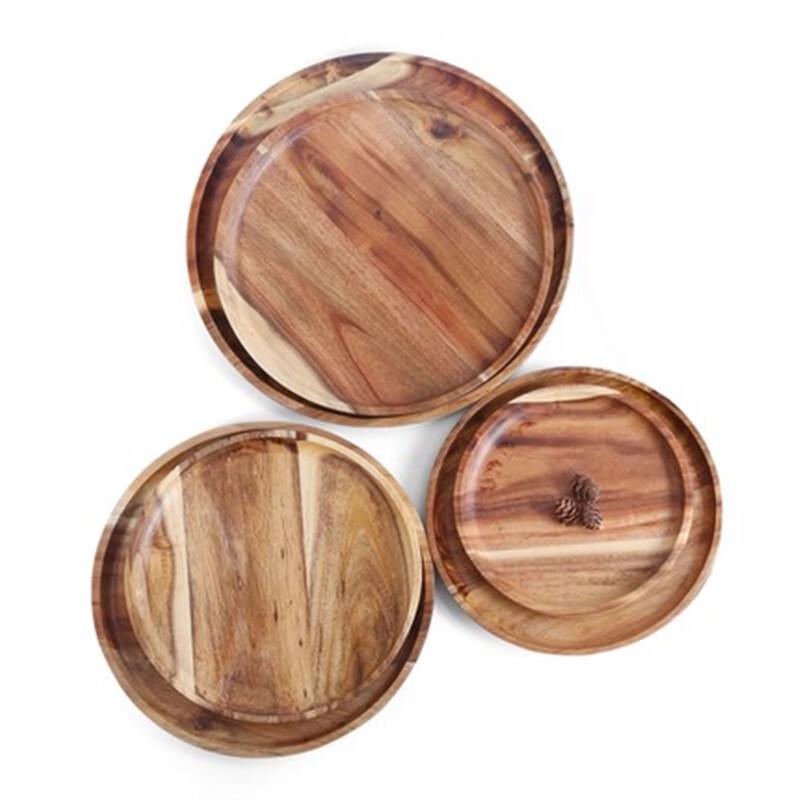 Minimalist Acacia Wood Round Serving Tray Set