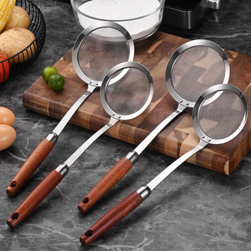 ZISIZ Stainless Steel Slotted Spoon Strainer with Sapele Wood Handle