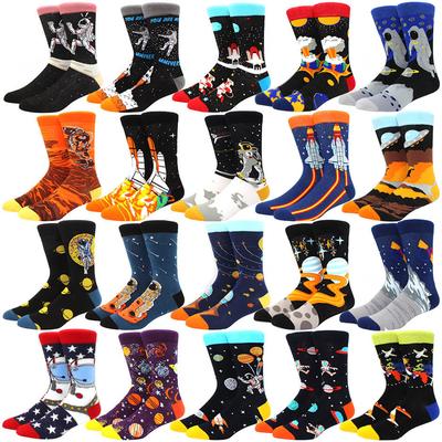 Unisex Malerei Stil Astronaut Mann Socken Baumwolle Harajuku Bunt Vollsocken Damen Weltraum Streetwear 1 Paar Größe 38-46