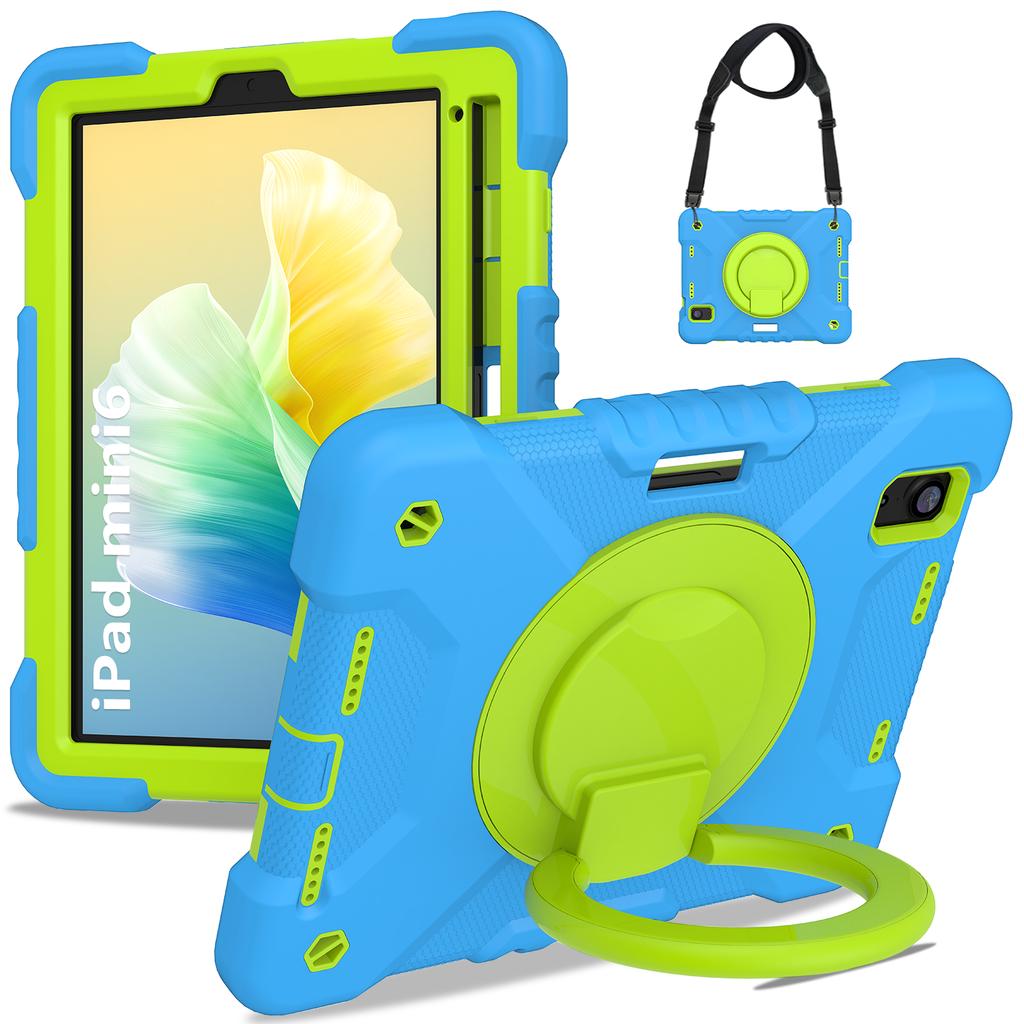 Hybrid Stand Case Universal for IPad Mini 7 2024 A17 Pro Mini 6 2021 8.3 Inch Cover with 360 Rotating Handle Grip Shoulder Strap