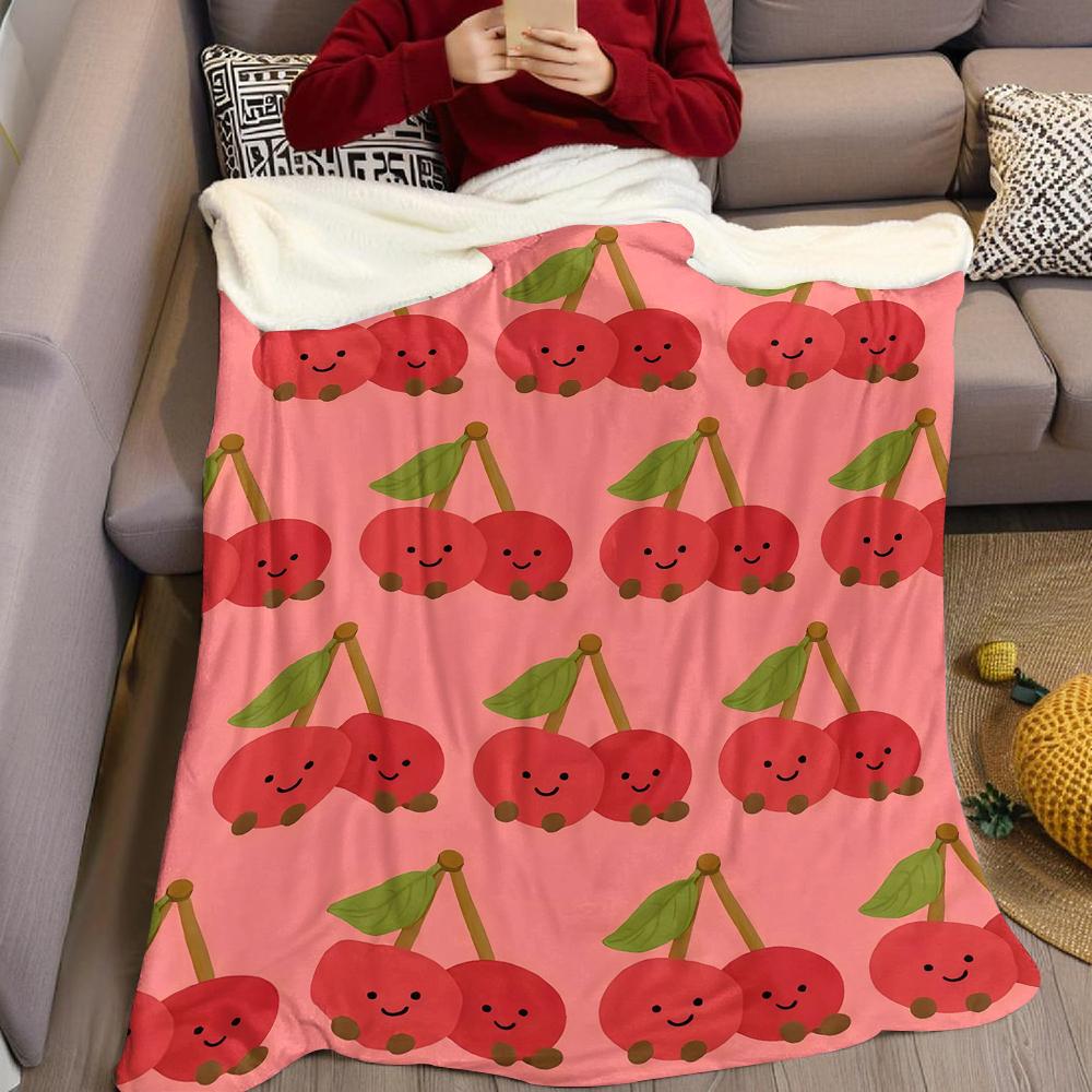 Cheery Cherry Duo Flannel Blanket Warm Soft Halloween Christmas Couch Warm Cozy Decorative Decor Gift for All Season