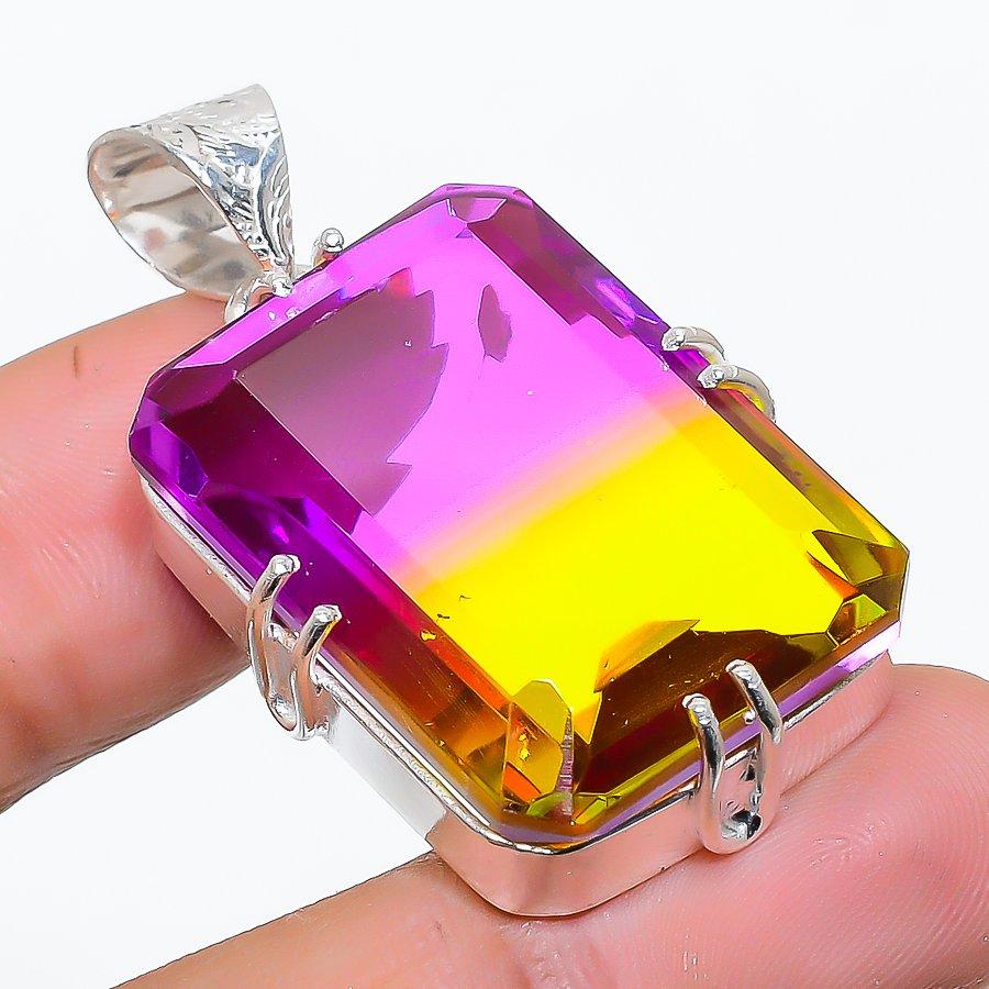 Bi-Color Tourmaline 925 Solid Sterling Silver Jewelry Pendant 1.65" SU-10256