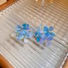 Silver Needle Butterfly Heart Earrings with Blue Gradient Drip - Elegant Autumn/Winter Studs