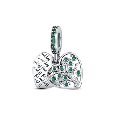 Charmscopper Plated Green Zircon Life Tree Heart Pendants Fit Charms Original Bracelet Beads Women Jewellery Making Diy