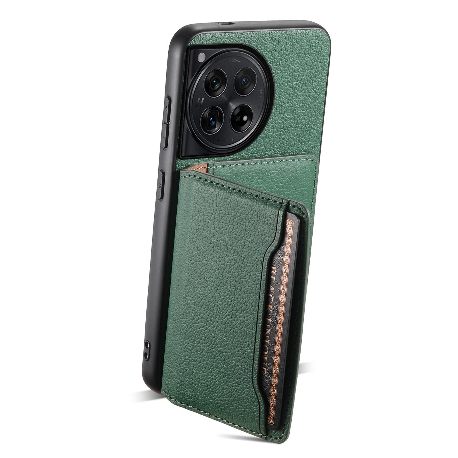 

For OnePlus 12 5G Case Calf Texture PU Leather Card Slots Phone Cover Green