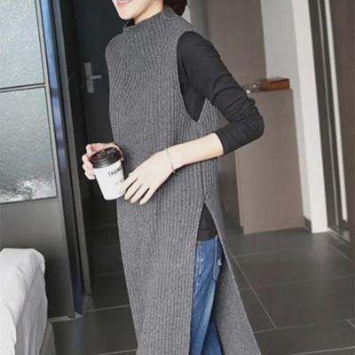 Women's Early Autumn Mid-Length Split Vest Dress Sweater with Half-High Collar