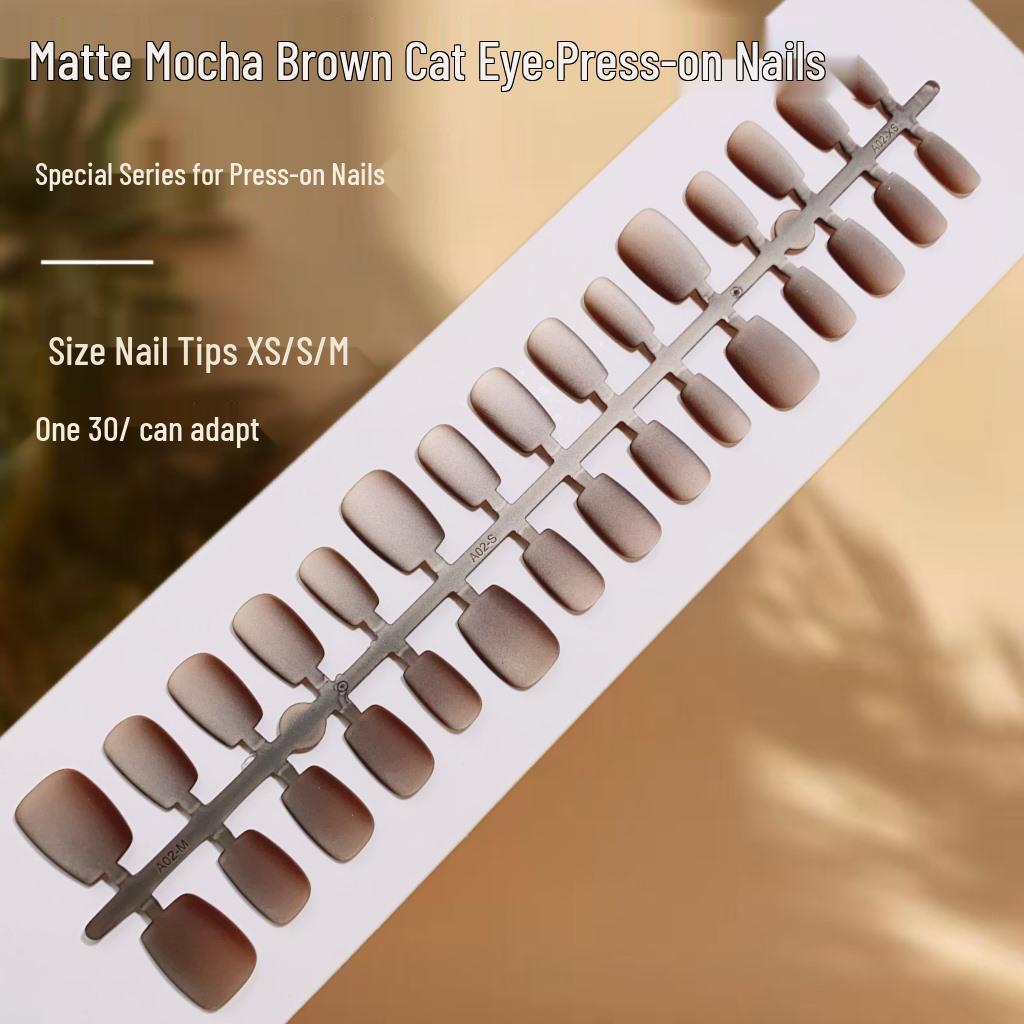 

Matte Mocha Brown Cat Eye Nail Patches - High-End Minimalist False Nails
