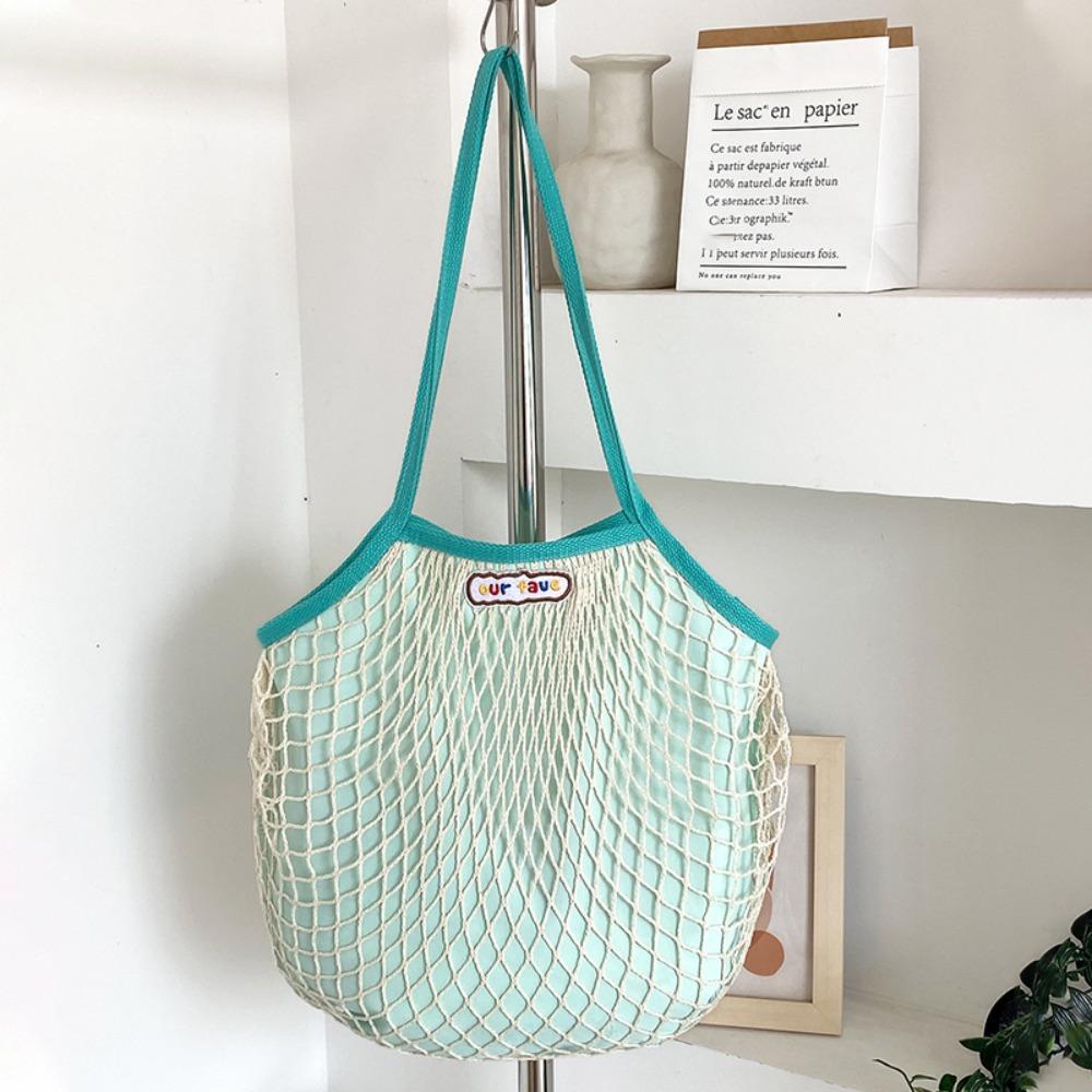 Leisure Summer Woven Shoulder Bag Large Capacity Fashion Nylon Mesh Tote Bag Simple Handbag Beach Handbag Vacation
