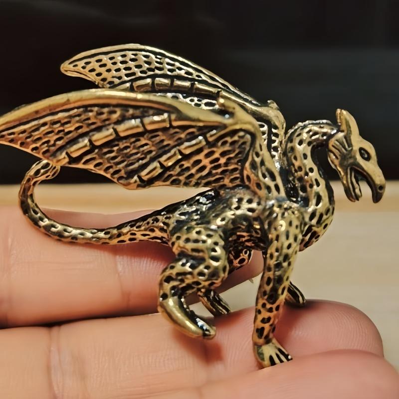 1PC Vintage Brass Fierce Dragon Figurine, Antique Mythological Western Dragon Desktop Decoration Ornament