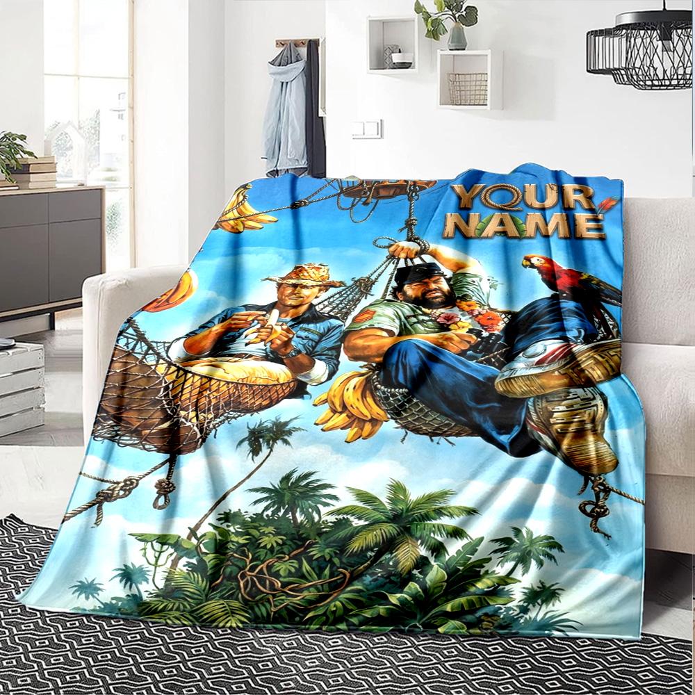 Name Custom Terence Hill und Bud Spencer Druck Flanelldecke Hohe Qualität Warm Bequem Decke für Alle Jahreszeiten Perfekt für Geschenke Heimdeko