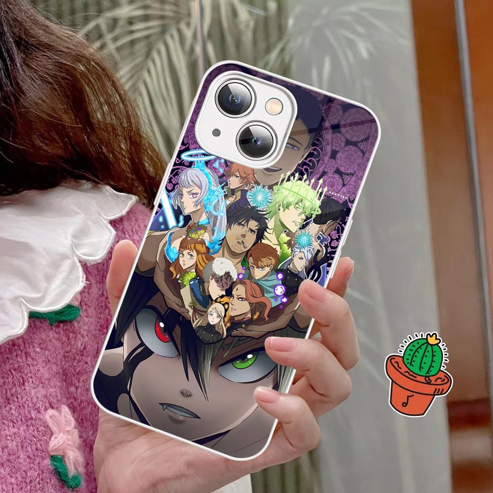 Black Clover Phone Case Tempered Glass For Iphone 14 13 12 11 Pro Mini XS MAX 14Plus X XS XR Fundas